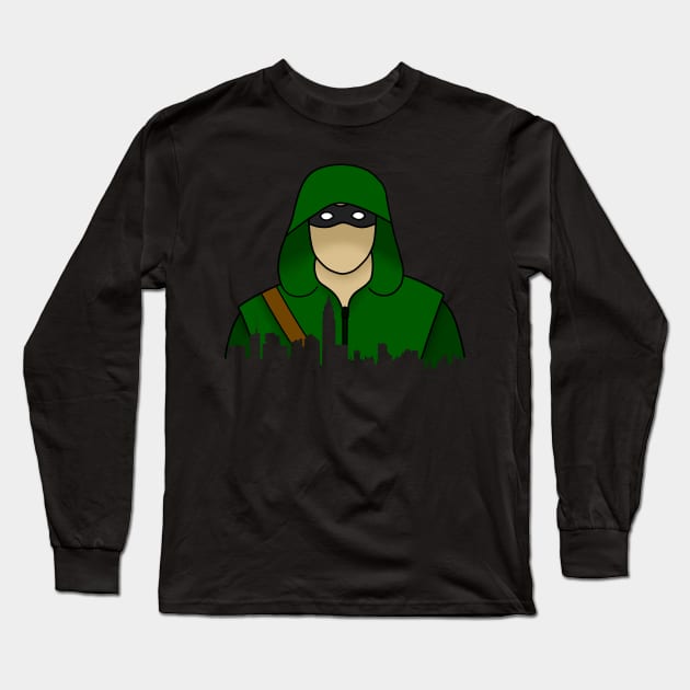 The Green Arrow with city skyline Long Sleeve T-Shirt by Ori